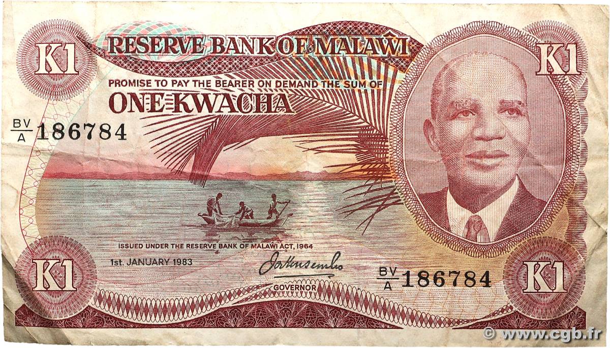 1 Kwacha MALAWI 1983 P.14f BC+