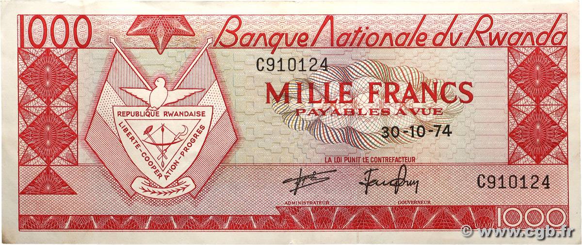 1000 Francs RWANDA 1974 P.10b TTB+