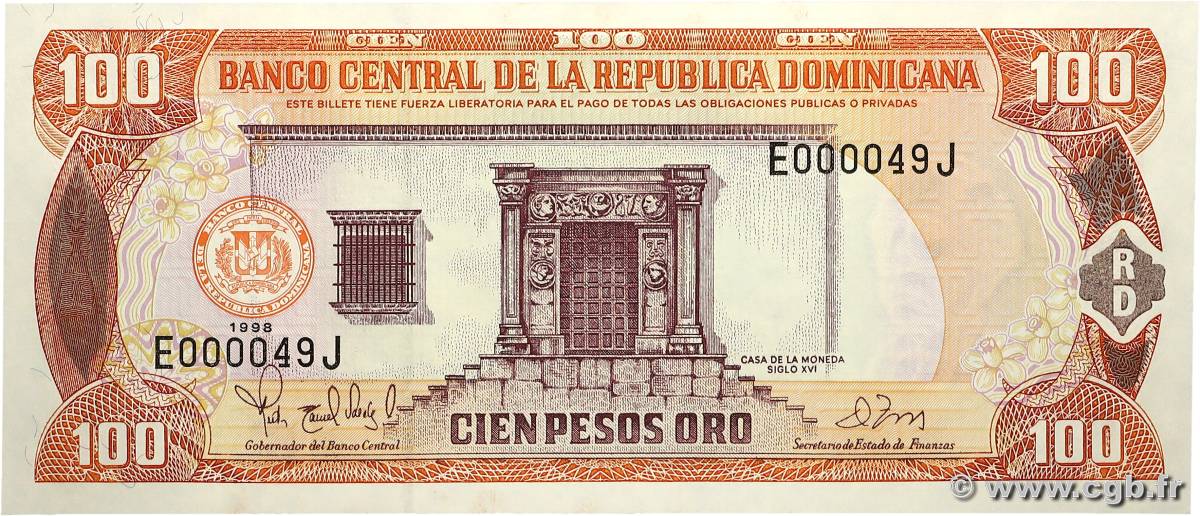100 Pesos Oro RÉPUBLIQUE DOMINICAINE 1998 P.156b NEUF