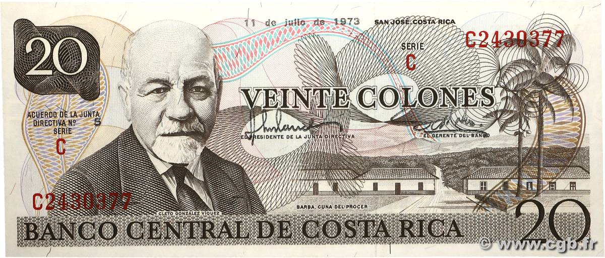 20 Colones COSTA RICA 1973 P.238b pr.NEUF