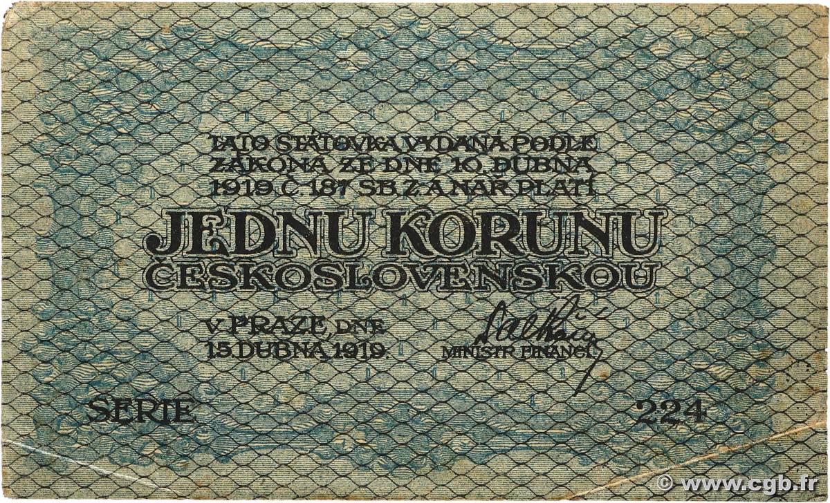 1 Koruna TCHÉCOSLOVAQUIE 1919 P.006a TTB