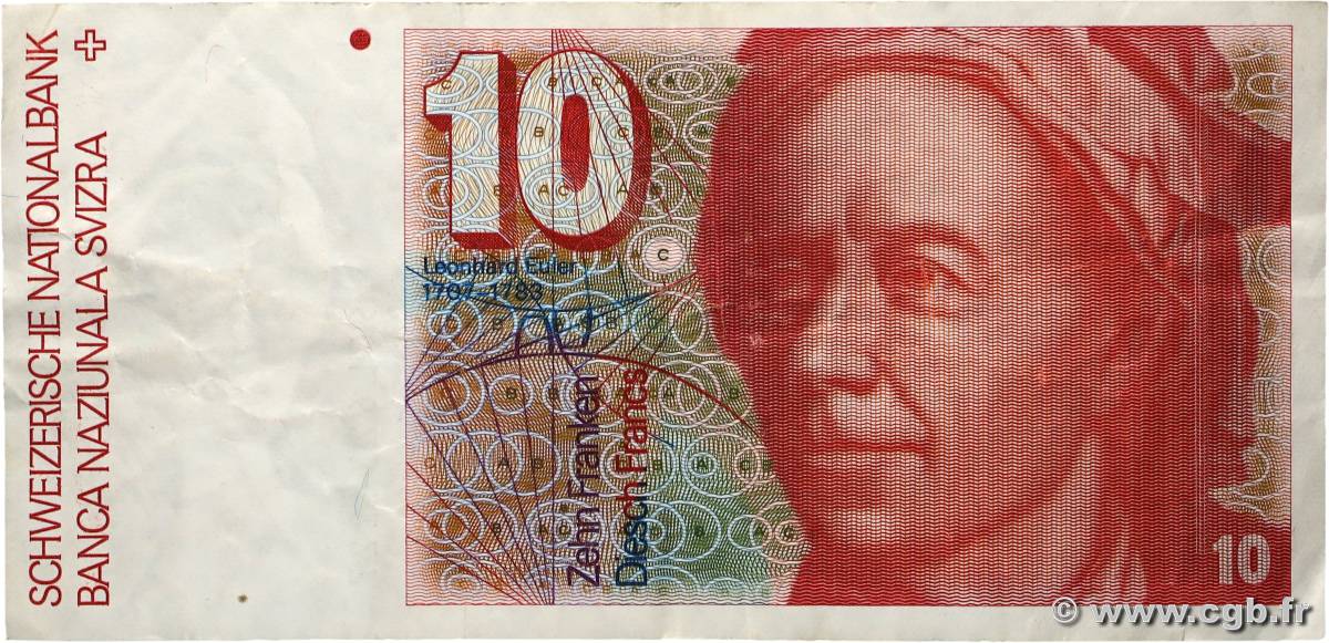 10 Francs SUISSE 1990 P.53h F+
