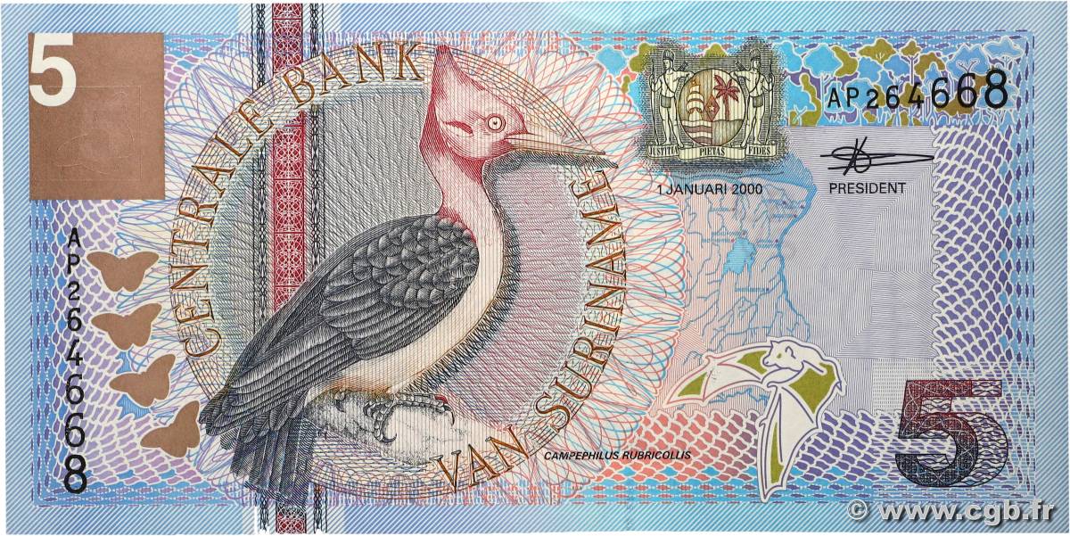 5 Gulden SURINAM 2000 P.146 UNC