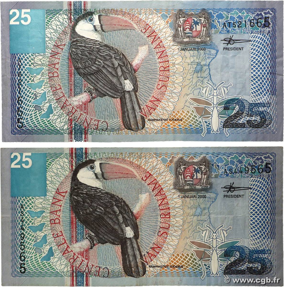 25 Gulden Lot SURINAM 2000 P.148 F