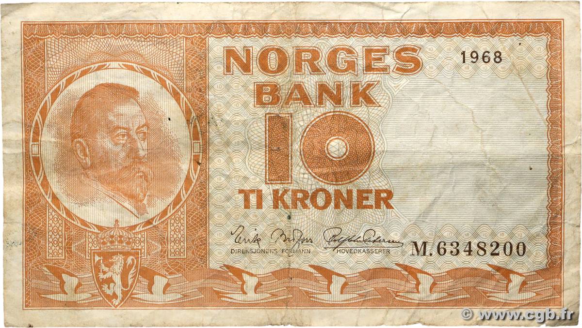 10 Kroner NORVÈGE 1968 P.31d F