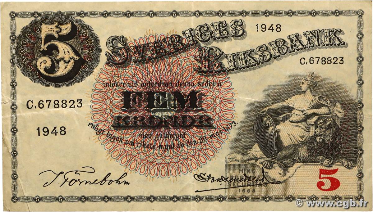 5 Kronor SUÈDE 1948 P.33ae F