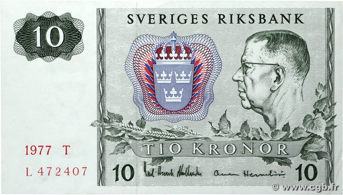 10 Kronor SUÈDE 1977 P.52d AU