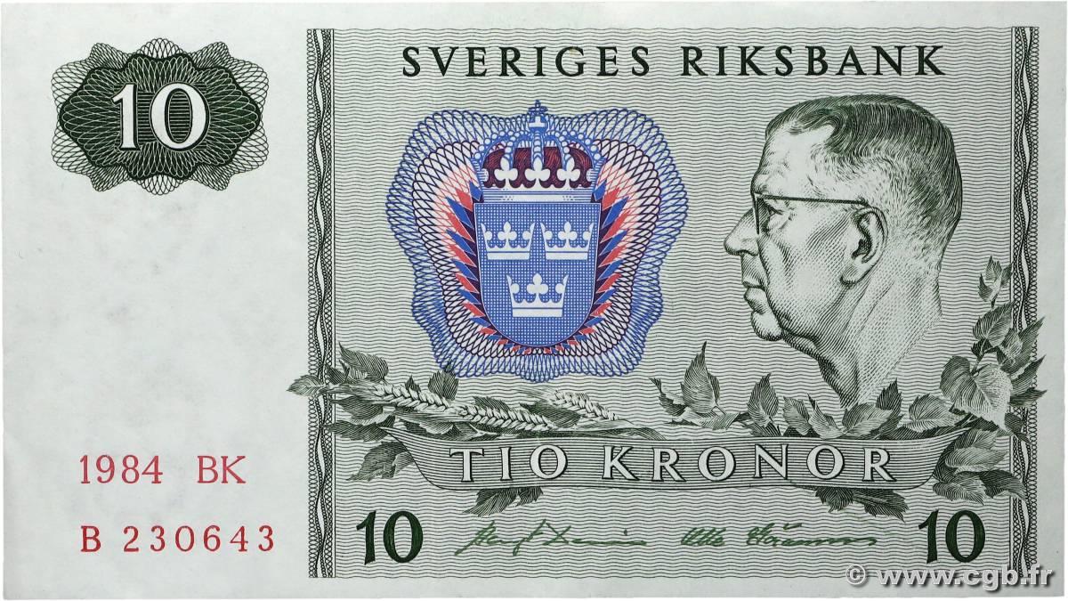 10 Kronor SUÈDE 1984 P.52e XF