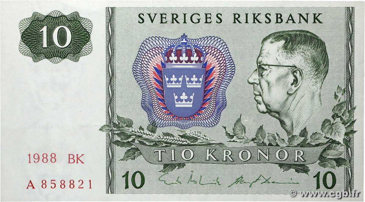 10 Kronor SUÈDE 1988 P.52e XF