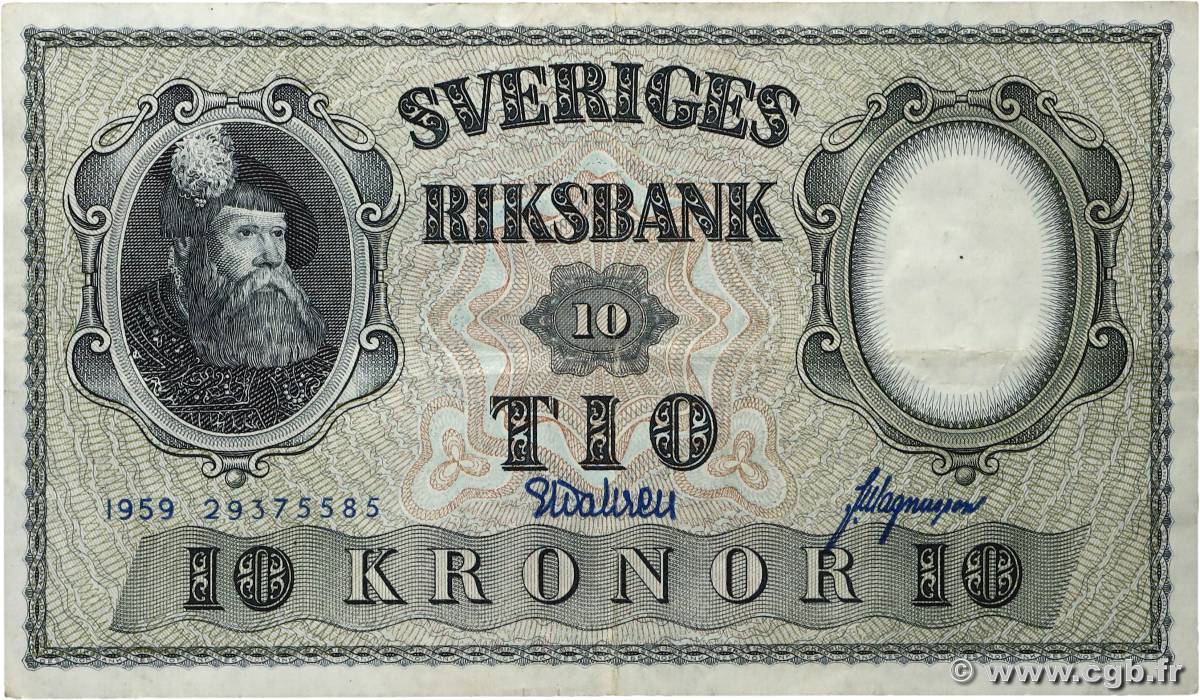 10 Kronor SUÈDE 1959 P.43g VF+