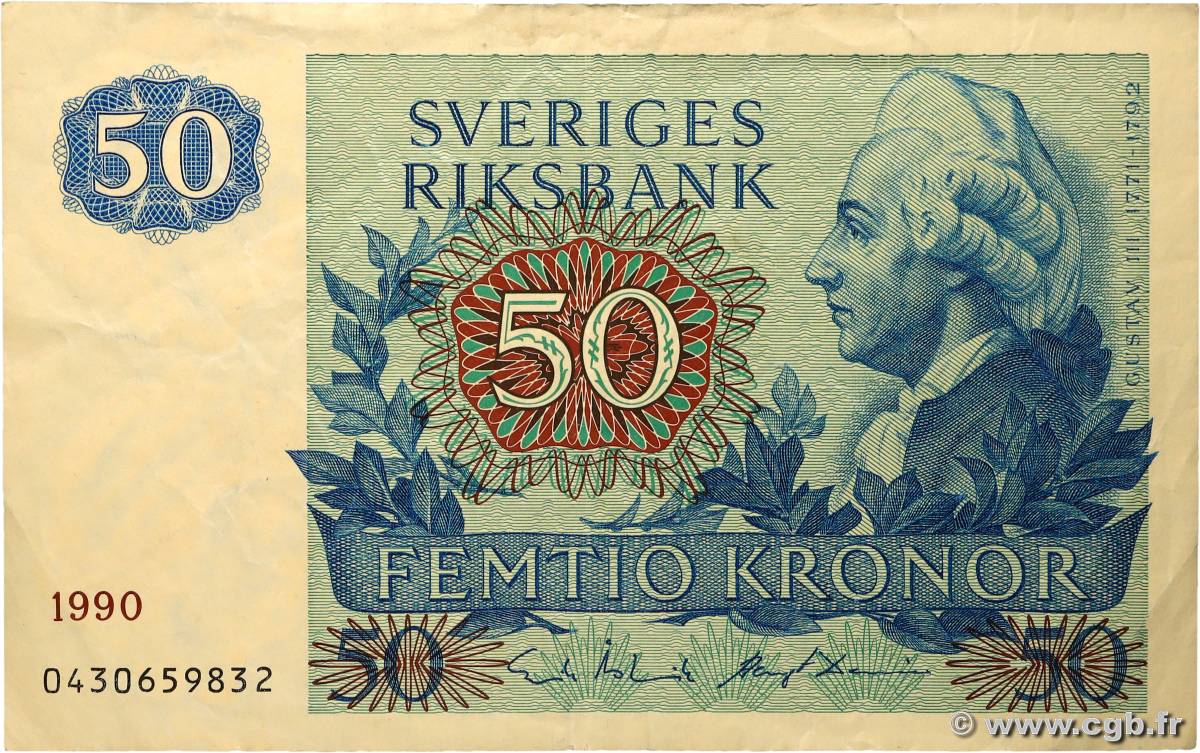50 Kronor SUÈDE 1990 P.53d F+