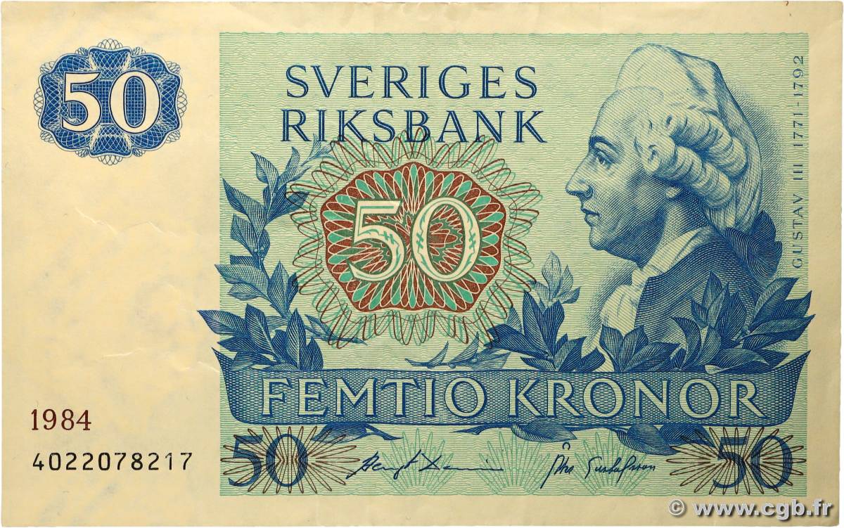 50 Kronor SUÈDE 1984 P.53d VF+