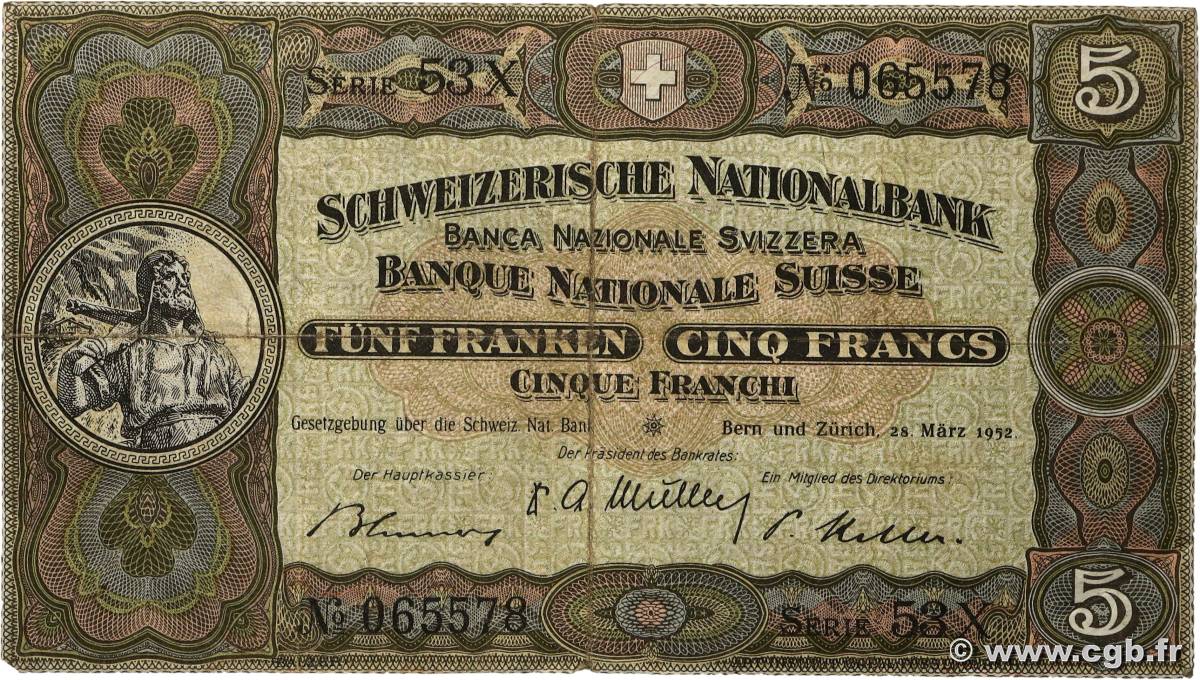 5 Francs SUISSE 1952 P.11p F+