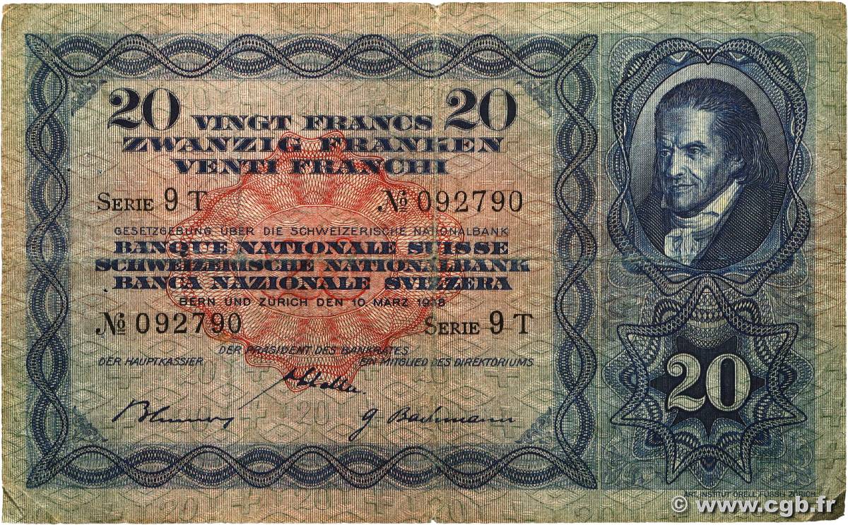 20 Francs SUISSE 1938 P.39g VG