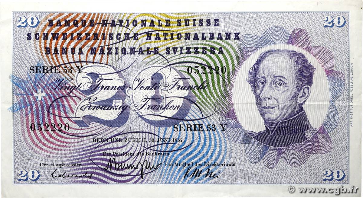 20 Francs SUISSE 1967 P.46o VF+