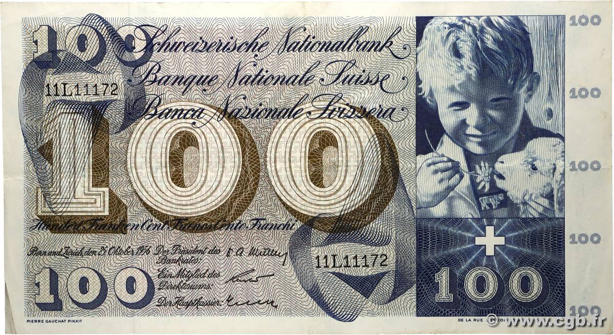 100 Francs SUISSE 1956 P.49a VF+