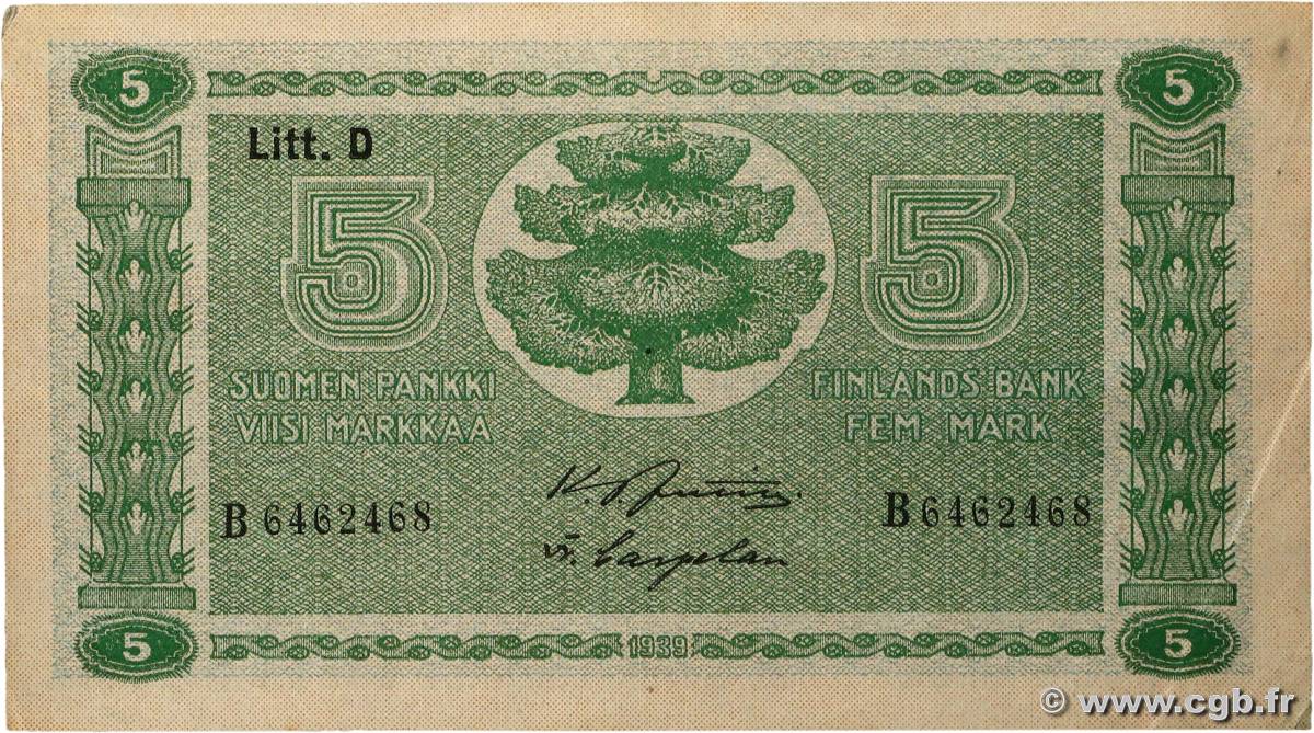 5 Markkaa FINLAND 1939 P.069a VF+
