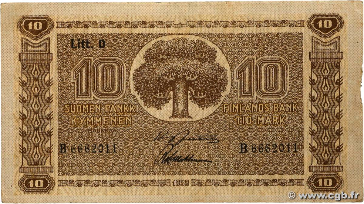 10 Markkaa FINLAND 1939 P.070a VF+