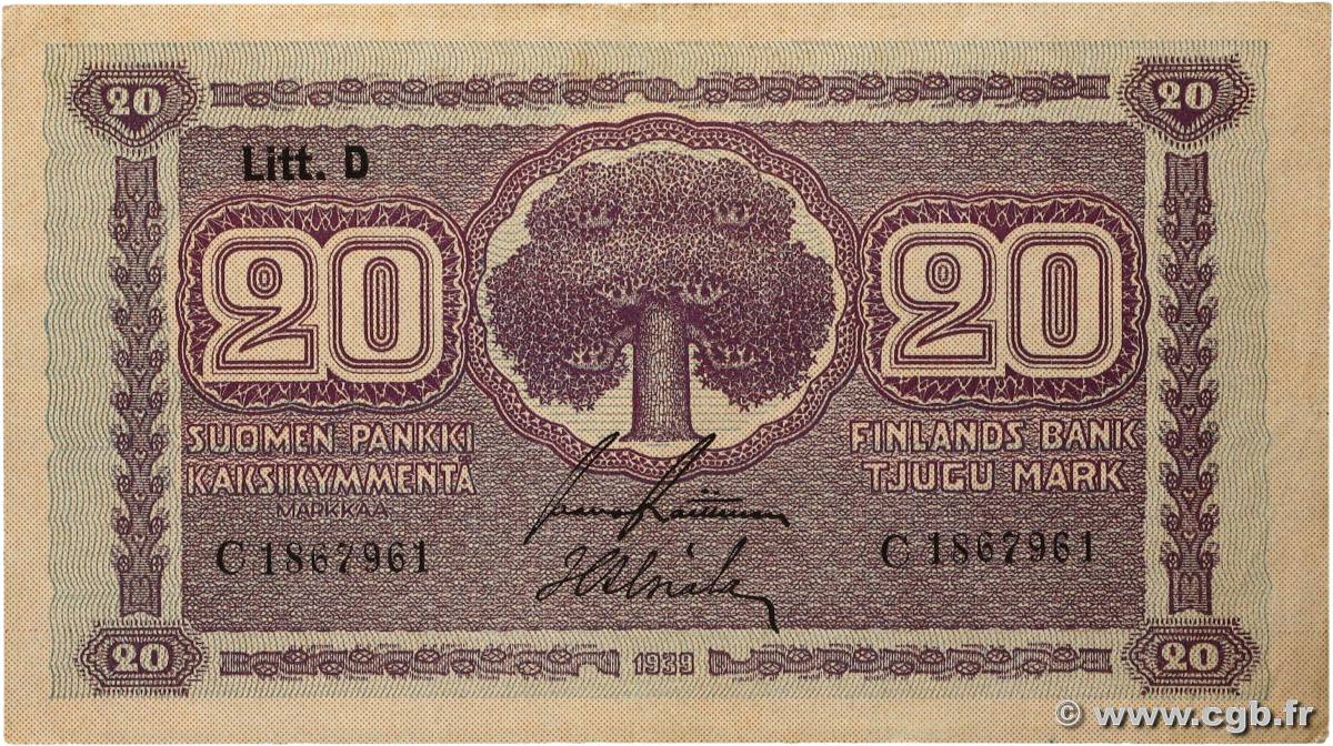 20 Markkaa FINLAND 1939 P.071a VF+