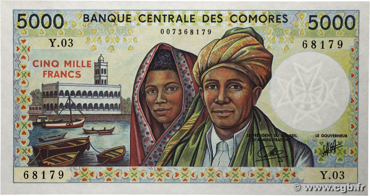 5000 Francs COMOROS 1984 P.12b UNC-