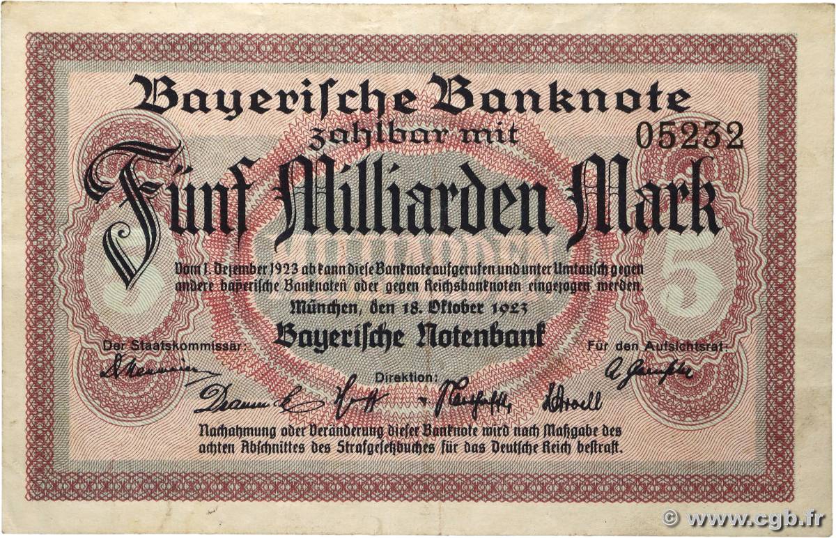 5 Milliard Mark GERMANY Munich 1923 PS.- VF+