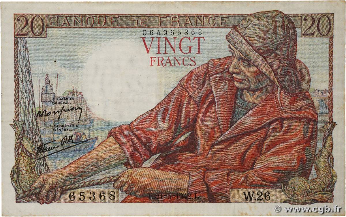 20 Francs PÊCHEUR FRANCIA 1942 F.13.02 q.BB