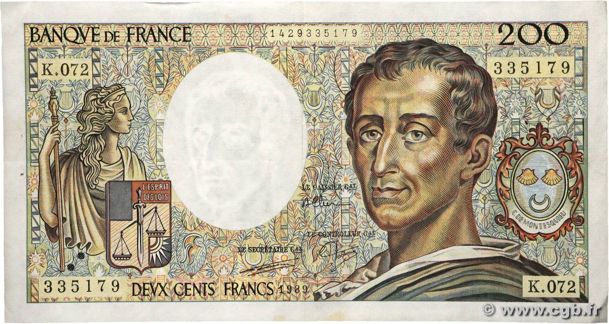 200 Francs MONTESQUIEU FRANCE 1989 F.70.09 TTB