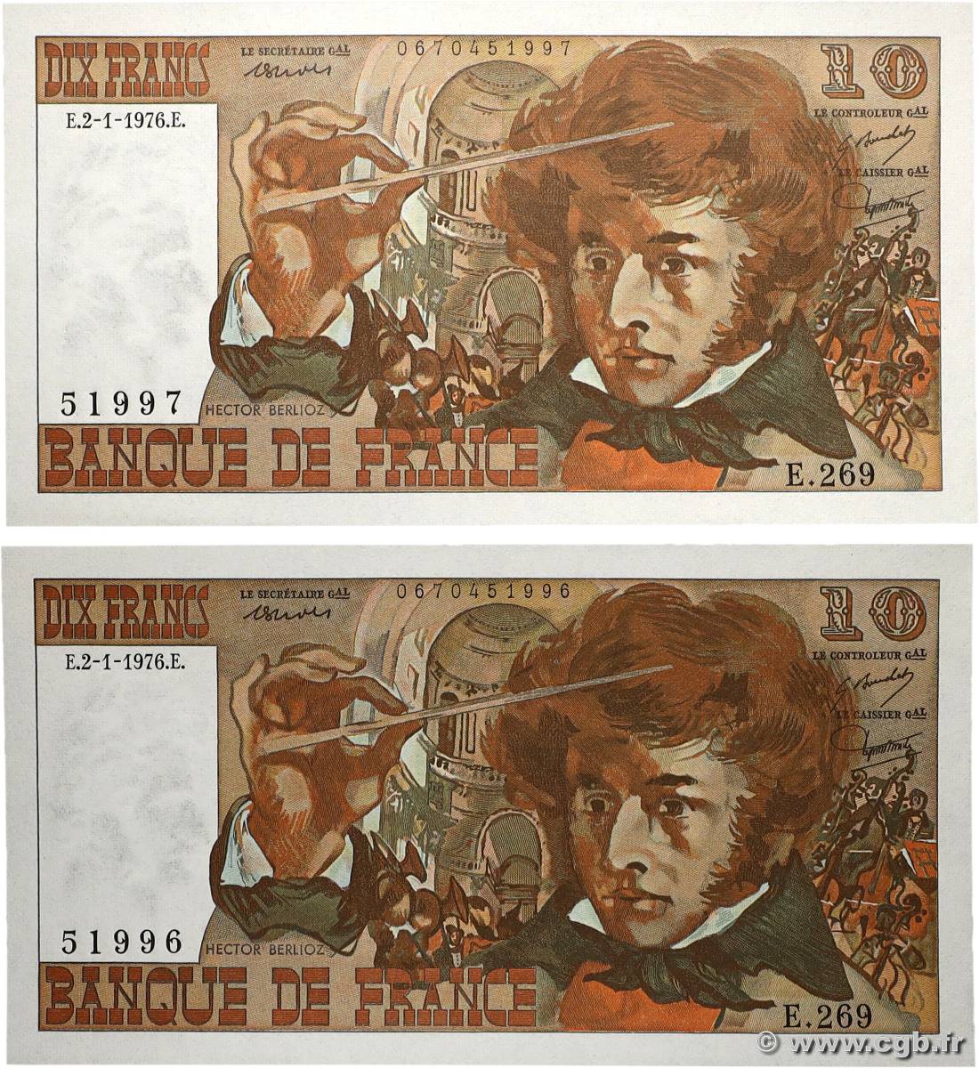 10 Francs BERLIOZ Consécutifs FRANKREICH 1976 F.63.16 fST+