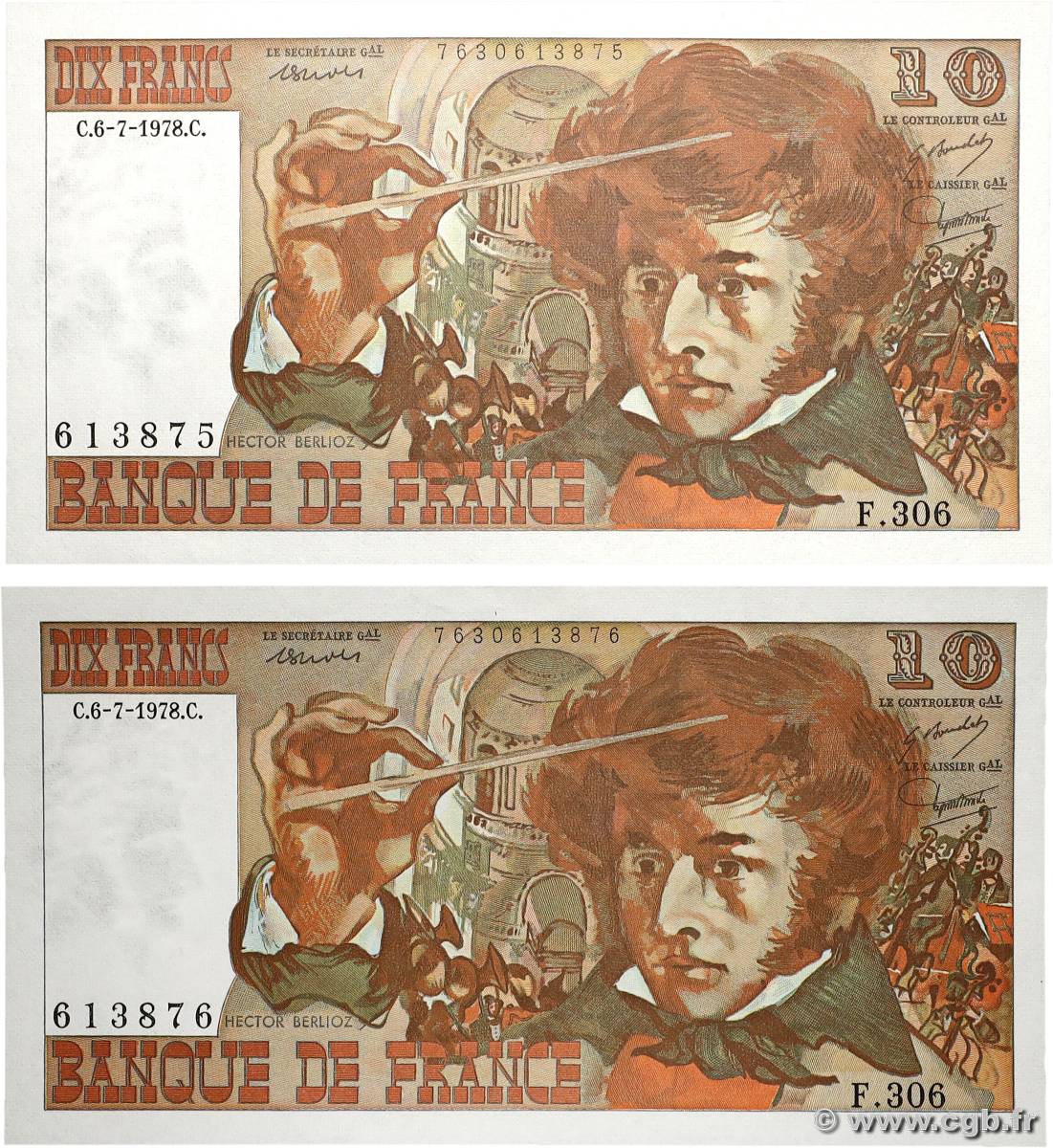 10 Francs BERLIOZ Consécutifs FRANKREICH 1978 F.63.25 fST