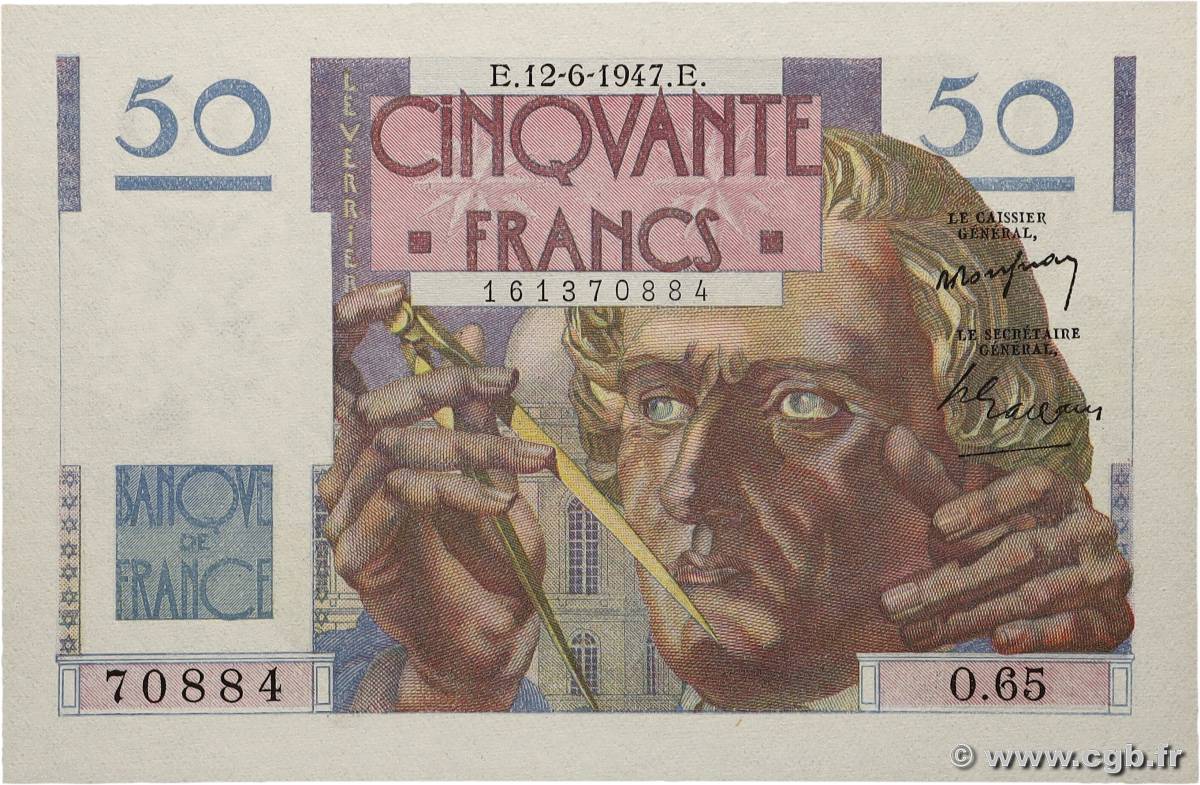 50 Francs LE VERRIER FRANKREICH 1947 F.20.08 ST