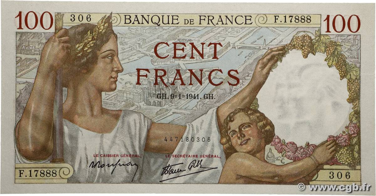 100 Francs SULLY FRANKREICH 1941 F.26.44 fST+