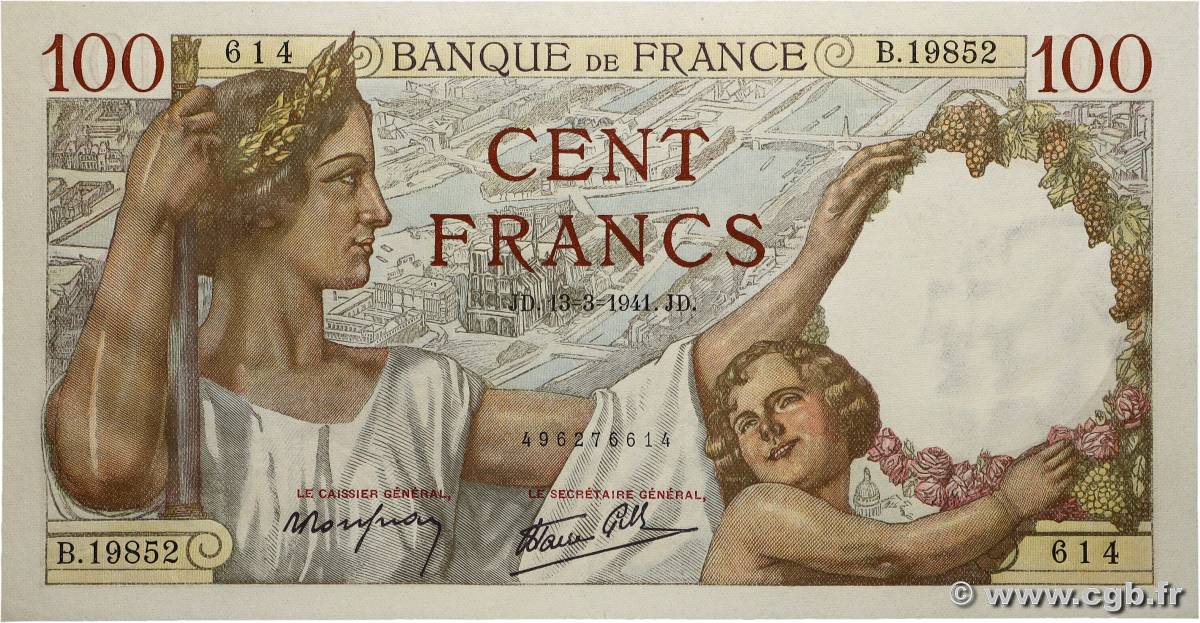 100 Francs SULLY FRANKREICH 1941 F.26.48 ST