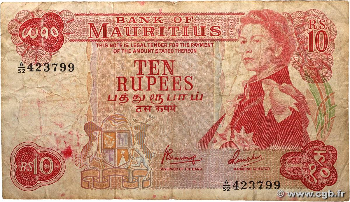 10 Rupees MAURITIUS 1967 P.31c G