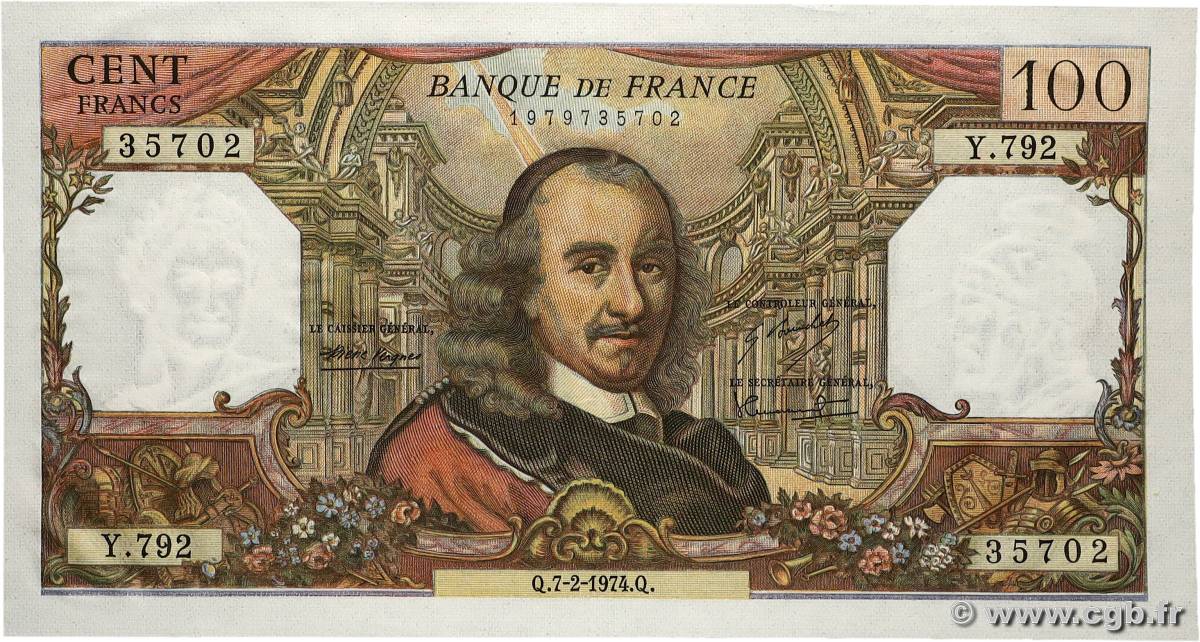 100 Francs CORNEILLE FRANKREICH 1974 F.65.45 fST+