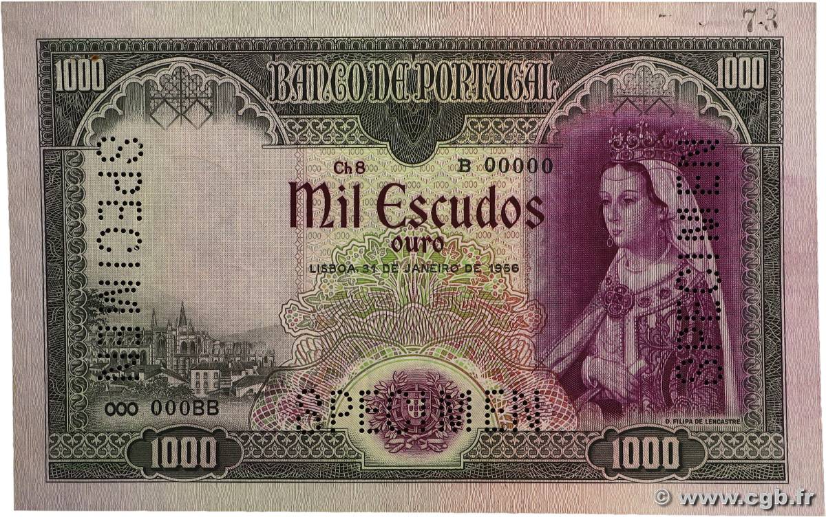 1000 Escudos Spécimen PORTUGAL 1956 P.161s VZ