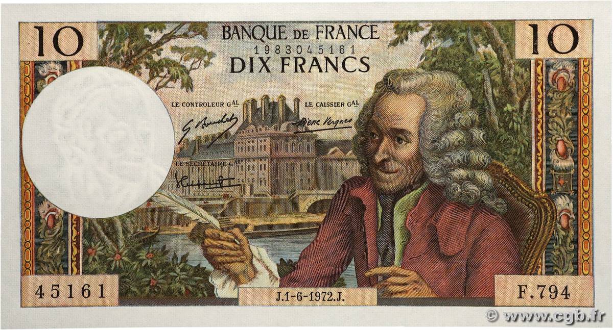 10 Francs VOLTAIRE FRANKREICH 1972 F.62.57 fST+