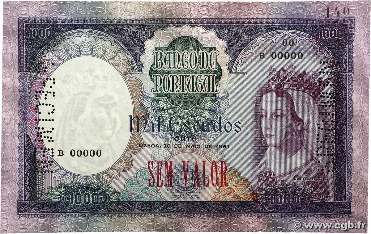 1000 Escudos Spécimen PORTUGAL 1961 P.166s VZ+