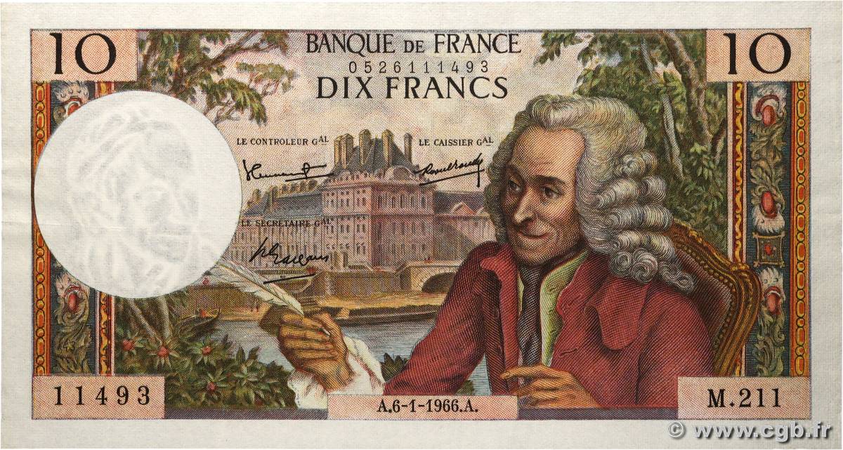 10 Francs VOLTAIRE FRANKREICH 1966 F.62.19 SS