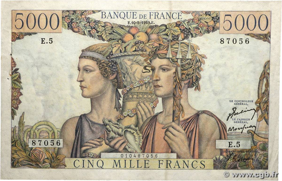 5000 Francs TERRE ET MER FRANKREICH 1949 F.48.01 SS