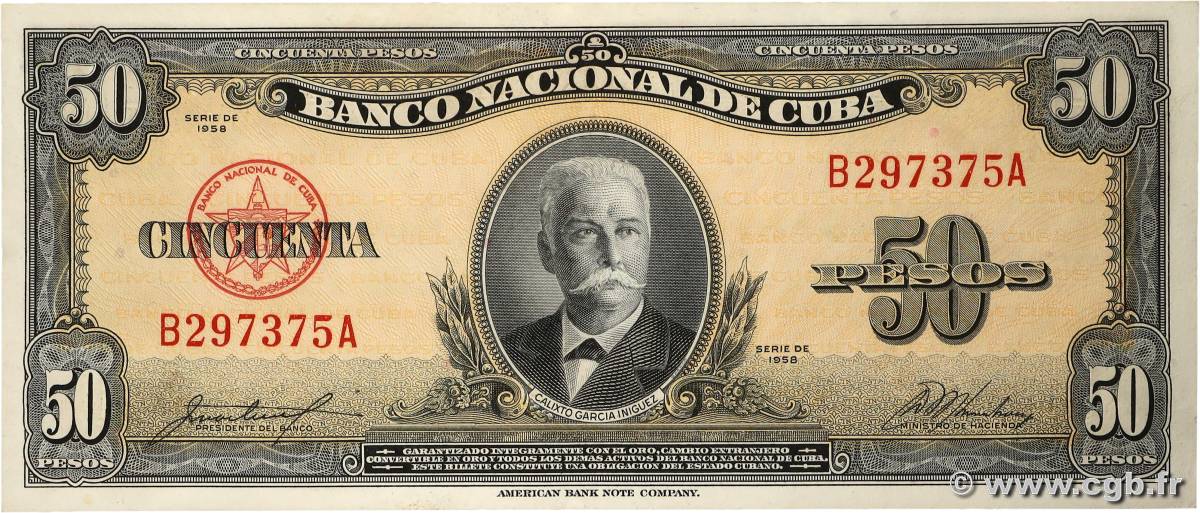 50 Pesos CUBA 1958 P.081b VF+