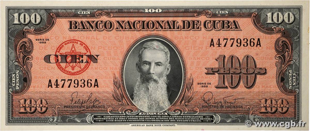 100 Pesos CUBA 1959 P.093a q.FDC