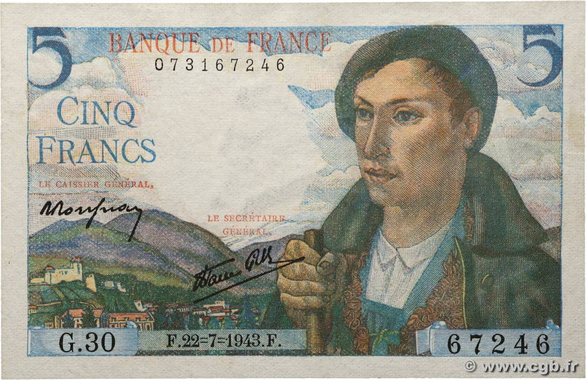 5 Francs BERGER FRANCE 1943 F.05.02 SPL