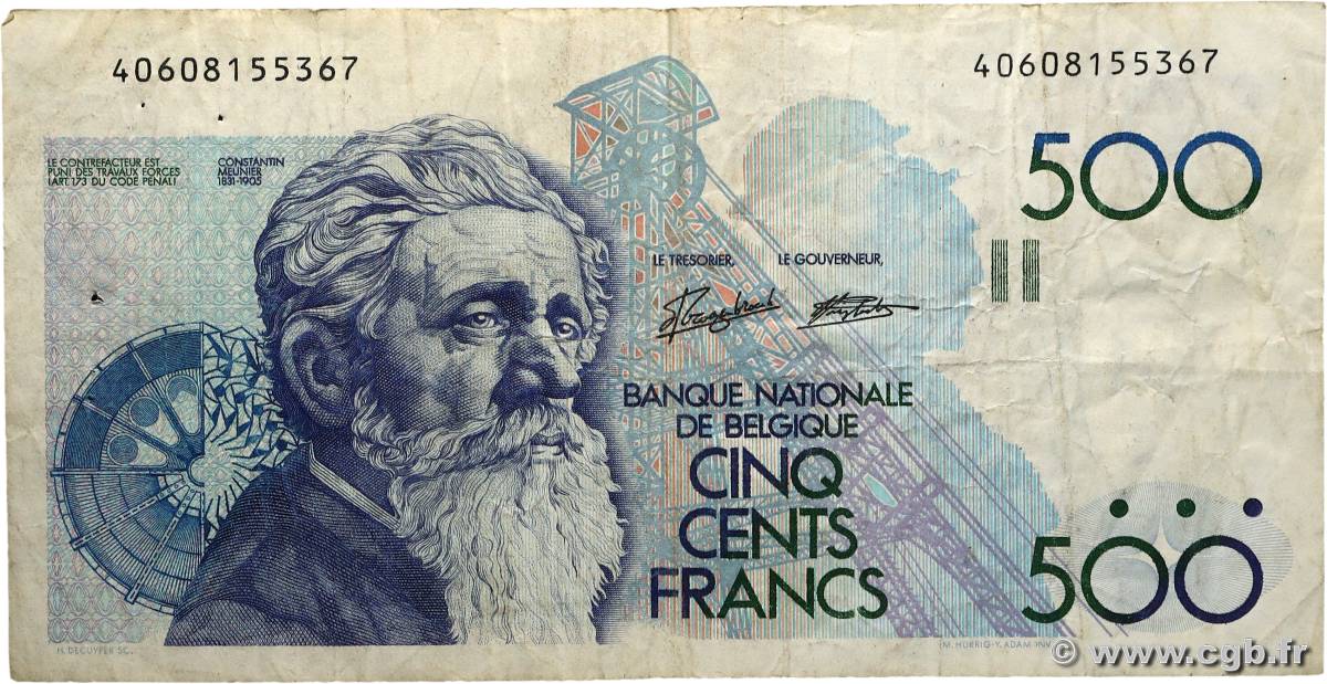 500 Francs BELGIQUE 1982 P.143a TB
