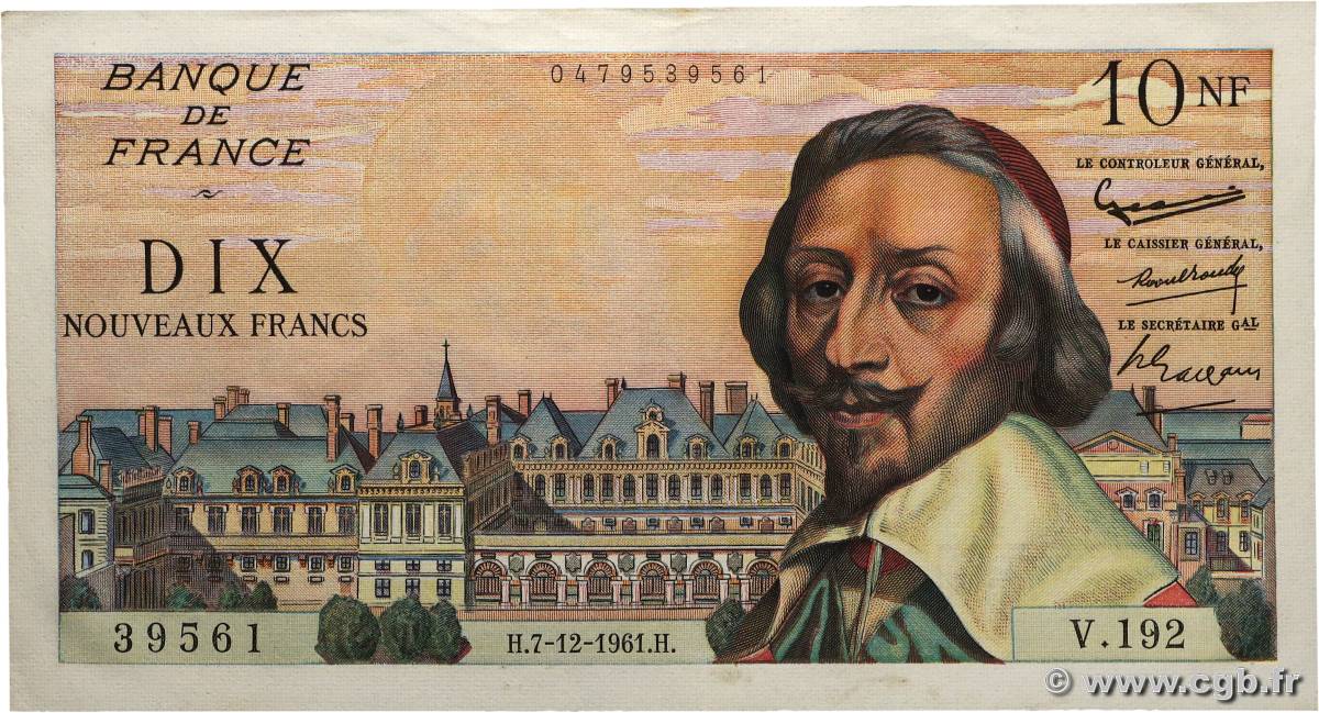 10 Nouveaux Francs RICHELIEU FRANCE 1961 F.57.16 AU-