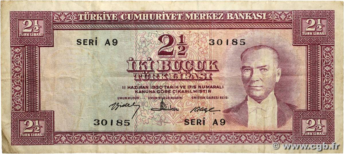 2 1/2 Lira TÜRKEI 1960 P.153a S