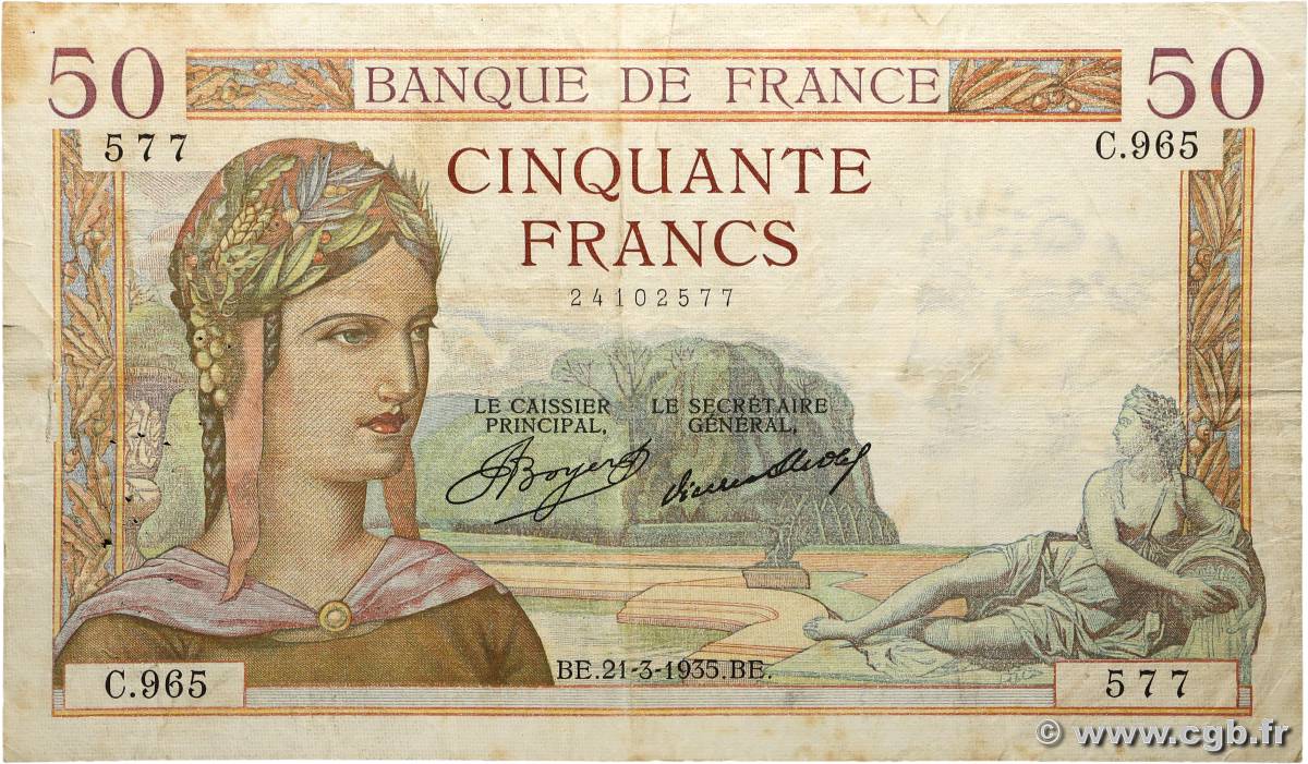 50 Francs CÉRÈS FRANCE 1935 F.17.06 TB