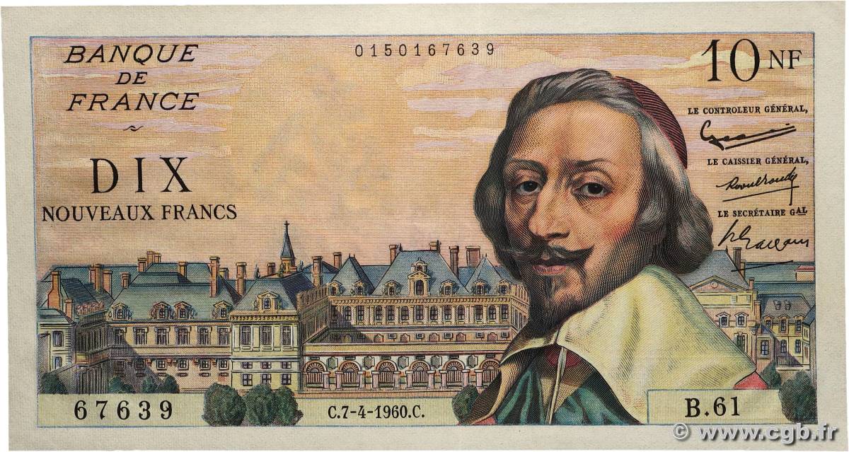10 Nouveaux Francs RICHELIEU FRANKREICH 1960 F.57.06 VZ+