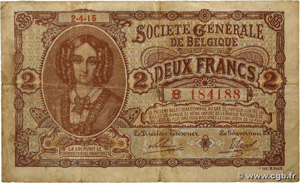 2 Francs BELGIQUE 1915 P.087 TB