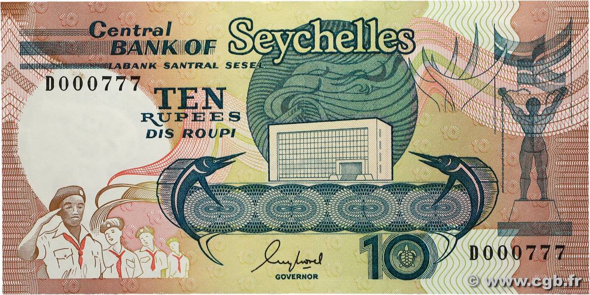 10 Rupees Numéro spécial SEYCHELLES 1989 P.32 TTB
