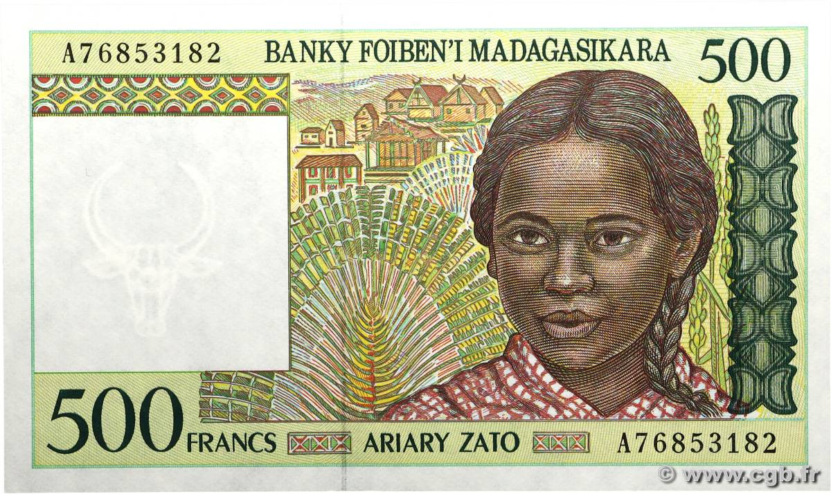500 Francs - 100 Ariary MADAGASKAR 1994 P.075a ST